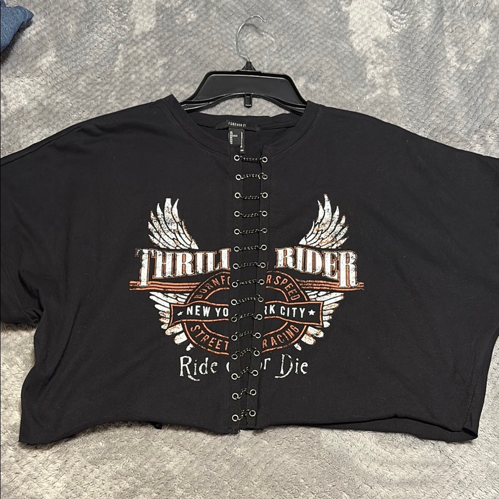 Riders by Lee Black Graphic Lace-Up Top